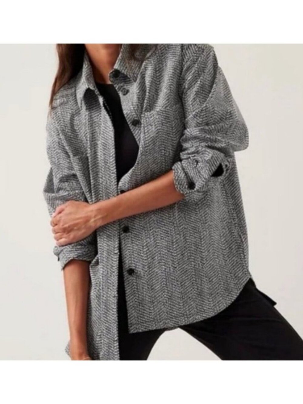Athleta Women's Sz S Braiden Textured Black White Shirt Jacket Shacket UPF 50+